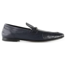 Gucci-Gucci Navy Blue Leather Jordaan Horsebit Loafers-Blue,Navy blue