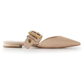 Christian Dior Bege Lona e Couro D-Dior Mules Flat Pointy Bege