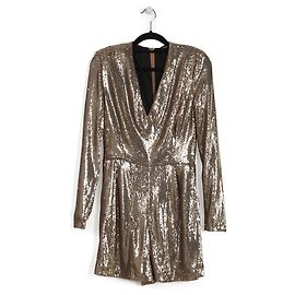 Autre Marque P.a.R.O.S.H. Gold Sequins V-Neck Long Sleeves Playsuit Golden Metallic