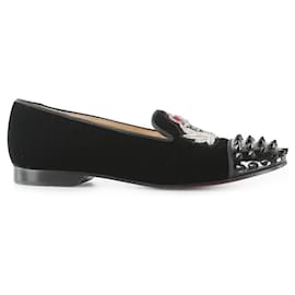 Christian Louboutin-Christian Louboutin Black Velvet Haryana Spiked Smoking Loafers-Black