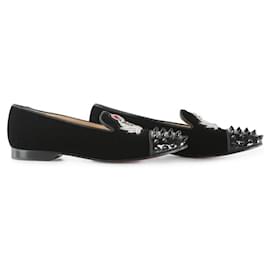 Christian Louboutin-Christian Louboutin Black Velvet Haryana Spiked Smoking Loafers-Black