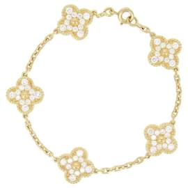 Van Cleef & Arpels-Bracelet vintage Alhambra, 5 motifs avec diamants or jaune-Bijouterie dorée