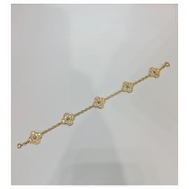 Van Cleef & Arpels-Vintage Alhambra bracelet, 5 motifs with diamonds yellow gold-Gold hardware