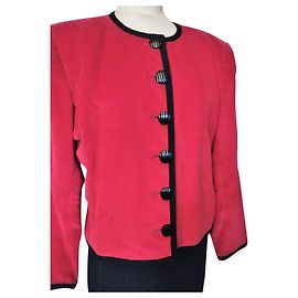 YVES SAINT LAURENT RIVE GAUCHE SAMT-COUTURE-JACKE MIT RELIEF-KNÖPFEN T 44 Rot