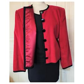 Yves Saint Laurent-YVES SAINT LAURENT RIVE GAUCHE VESTE  COUTURE  VELOURS  BOUTONS RELIEFS  T 44-Rouge