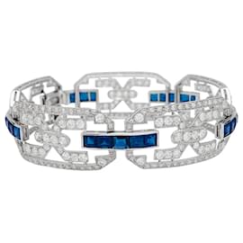 inconnue-Art Deco platinum bracelet, diamonds and sapphires.-Other