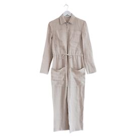 Autre Marque Barbara Casasola Linen Boiler Suit Jumpsuit Beige