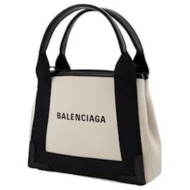 Balenciaga-Navy Cabas S Bag - Balenciaga -  Natural/ Black - Canva-Beige