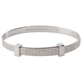 Balenciaga Bracciale Logo Hoop in Argento Argento Metallico