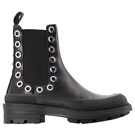 Botines Tread Slick - Alexander Mcqueen - Negro/Blanco - Cuero Negro