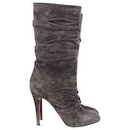 Christian Louboutin-Christian Louboutin Pleated Prios Boots in Grey Suede-Grey