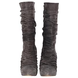 Christian Louboutin-Christian Louboutin Boots Prios plissées en daim gris-Gris