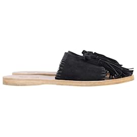 Miu Miu-Miu Miu Tassel Flat Sandals in Black Suede-Black