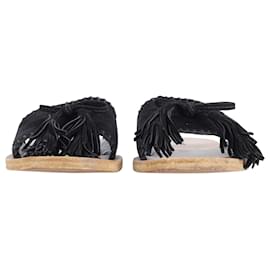 Miu Miu-Miu Miu Tassel Flat Sandals in Black Suede-Black