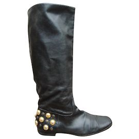 Gucci Black Leather Boots 38.5 FR 37.5 IT Black