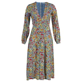 Autre Marque-Rixo V-Neck Long Sleeve Midi Dress in Floral Print Silk-Other