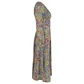 Autre Marque-Rixo Vestido midi manga longa com decote em V em seda com estampa floral-Outro,Impressão em python