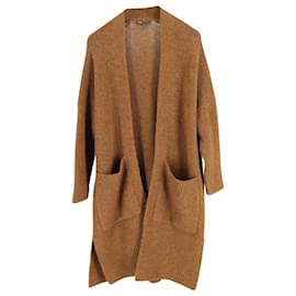 Maje-Maje Oversized Open-Front Cardigan in Brown Wool-Brown