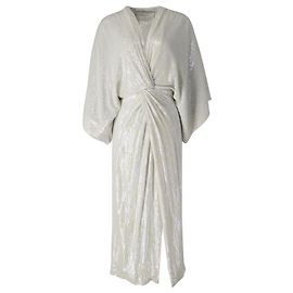 Diane Von Furstenberg Jessi Front Twist Sequin Dress in White Silk White