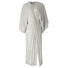 Diane Von Furstenberg-Diane Von Furstenberg Jessi Front Twist Sequin Dress in White Silk-White