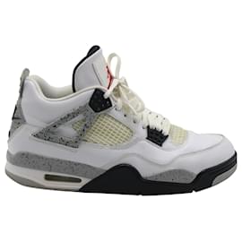 Nike-Nike Air Jordan 4 High-Top-Sneakers im Retro-Stil aus weißem Zementleder-Weiß