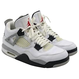 Nike-Nike Air Jordan 4 High-Top-Sneakers im Retro-Stil aus weißem Zementleder-Weiß