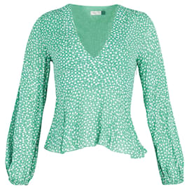 Autre Marque-Rixo Bishop Sleeve Floral Print Top in Green Viscose -Other