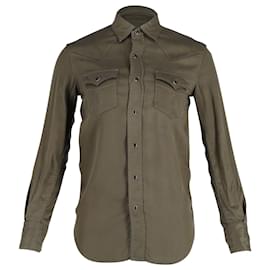 Saint Laurent-Chemise Saint Laurent Western boutonnée sur le devant en lyocell kaki-Vert,Kaki