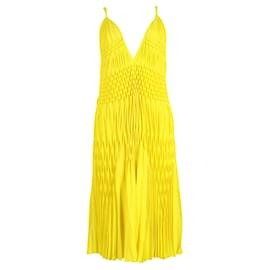 Haider Ackermann-Haider Ackermann Gesmoktes Kleid mit V-Ausschnitt aus gelbem Polyester-Gelb