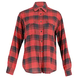 Saint Laurent-Saint Laurent Flannel Button Front Shirt in Red and Black Cotton -Other