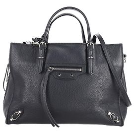 Balenciaga PAPIER A6 Sac cabas zippé en cuir noir Noir