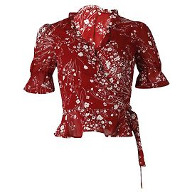 Reformation Caprice Wickelbluse mit Blumenmuster aus roter Viskose Rot