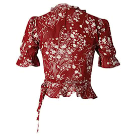 Reformation-Reformation Caprice Floral-Print Wrap Blouse in Red Viscose-Red