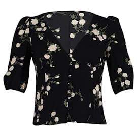 Reformation-Reformation Bluse mit Puffärmeln und Blumendruck aus schwarzer Baumwolle-Schwarz