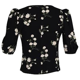 Reformation-Reformation Puff Sleeve Floral-Print Blouse in Black Cotton-Black