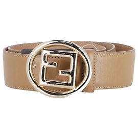 Fendi Zucca Round Buckle Belt in Beige Leather Beige
