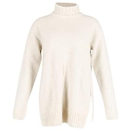 Céline-Suéter de cuello alto Celine en lana color crema-Blanco,Crudo