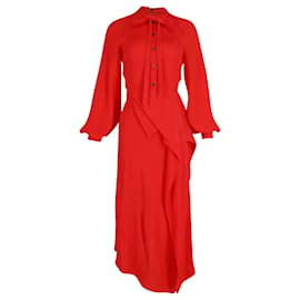 Roland Mouret-Roland Mouret Bocana Pussy-Bow Midi Dress in Red Silk-Red