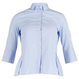 Valentino-Valentino Garavani Chemise à basque dissimulée sur le devant en coton bleu-Bleu,Bleu clair
