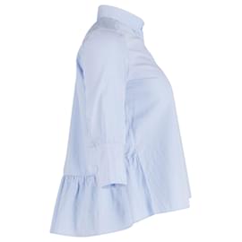Valentino-Valentino Garavani Concealed Front Peplum Shirt in Blue Cotton-Blue,Light blue