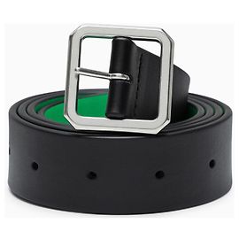Reversible belt by Bottega Veneta in black and green leather Black Silvery Silver hardware