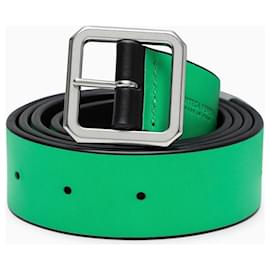 Bottega Veneta-Cintura reversibile di Bottega Veneta in pelle nera e verde-Nero,Argento,Silver hardware