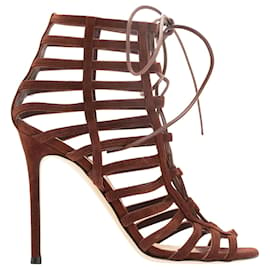 Gianvito Rossi-Lace Up Caged Gladiator Heel-Red,Dark red