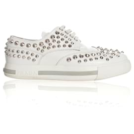 Prada-Metallic Studded Wingtip Sneaker-White