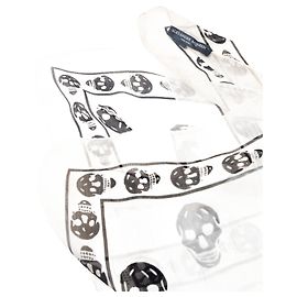 Alexander Mcqueen Pañuelo de seda con estampado de calaveras Blanco
