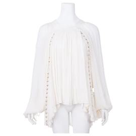 Chloé-Bluse mit eckigem Ausschnitt und geschnürtem Kettendetail-Weiß,Roh