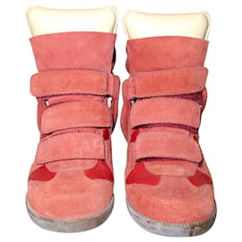 Isabel Marant-Zapatillas altas Bekett de ante y piel con cuña-Roja