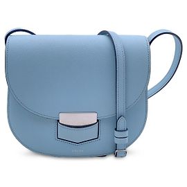Céline Bolsa Transversal Pequena Trotteur de Couro Azul Claro Azul