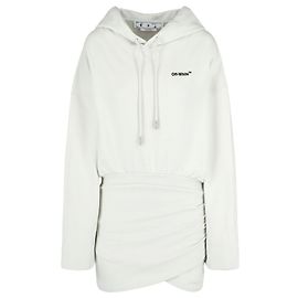 Off White Vestido suéter com capuz e logo off-white Branco