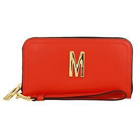 Moschino Logo Leather Zip Wallet Red